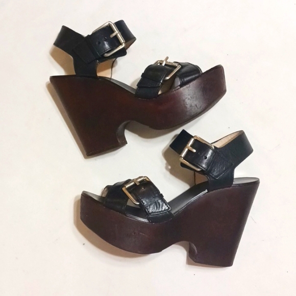 Michael Kors Chunky Platform Wooden Heeled Sandals Shoes Size 7.5 - Picture 1 of 12